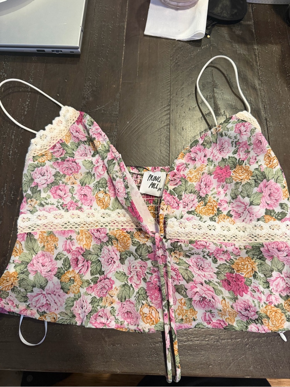 Princess Polly Floral Pink & Yellow Lace Trim Cami